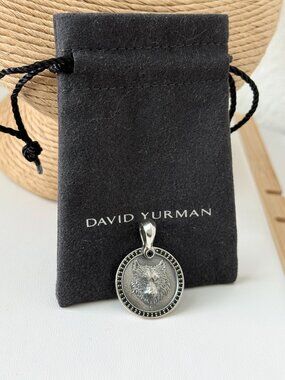 David Yurman .925 Sterling Silver Petrvs Wolf Pendant Amulet with Black Diamonds